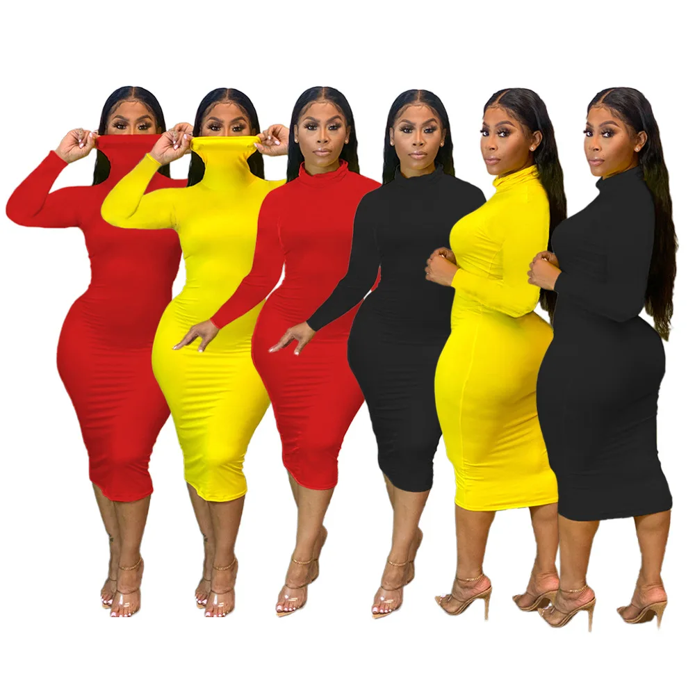 2020 Autumn and Winter Plus size Women's clothes Turtle neck Bodycon Women's Dress 
2020 Autumn and Winter Plus size Women's clothes Turtle neck Bodycon Women's Dress