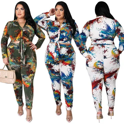 2021 New Autumn Print Bandage Shirt Two Piece Suit Plus Size Women Clothing Tie Dye 2 Piece Pants Set
2021 New Autumn Print Bandage Shirt Two Piece Suit Plus Size Women Clothing Tie Dye 2 Piece Pants Set