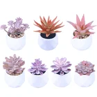 ESUN DIY Mini Office Decoration Desktop Pink Faux Artificial Plants Succulents In Ceramic Pot