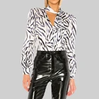 white and black strip design tops blouses shirts for women cotton halter neck long sleeve single breasted