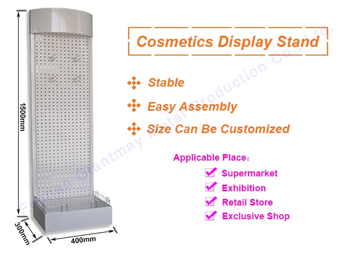 Retail Store Shop Floor Standing Small Pegboard Hanging Product Metal Display Rack with Shelf