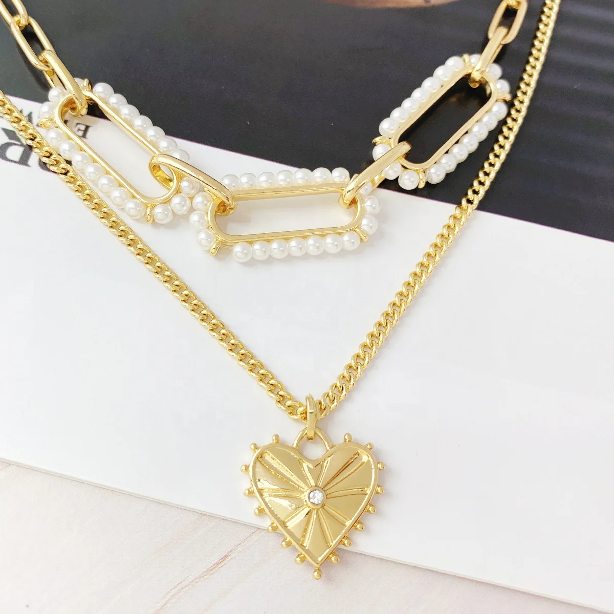 Jewelry manufacturers wholesale women's 18k gold plated Diamond pearl heart pendant necklace 
Jewelry manufacturers wholesale women's 18k gold plated Diamond pearl heart pendant necklace
