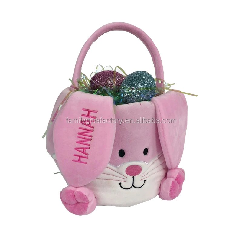 pink easter bunny embroidered personalized easter bunny basket