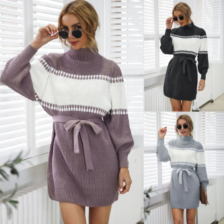 Women Sweater Dress for Fall/Winter New Style Ladies' Lantern Sleeve Knitted Color Block Sweater Dress Chandail robe en laine, 4 colors as shown
Women Sweater Dress for Fall/Winter New Style Ladies' Lantern Sleeve Knitted Color Block Sweater Dress Chandail robe en laine, 4 colors as shown