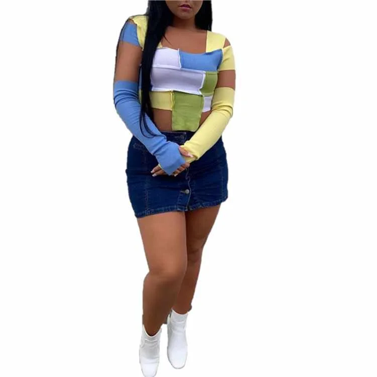 Trade Assurance Hot Selling Women Color Blocking Crop Top Irregular Long Sleeves Plus Size Sexy Crop Top Women Casual Clothing
Trade Assurance Hot Selling Women Color Blocking Crop Top Irregular Long Sleeves Plus Size Sexy Crop Top Women Casual Clothing