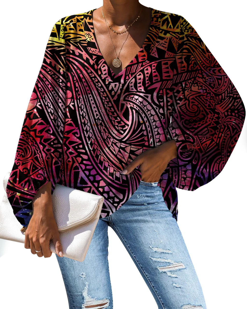 Polynesian Tribal Cheap Woman Blouse Chiffon Cool Tops Shirts Long Puff Sleeve Loose Fit Blouses V-neck Elegant Women Shirts
Polynesian Tribal Cheap Woman Blouse Chiffon Cool Tops Shirts Long Puff Sleeve Loose Fit Blouses V-neck Elegant Women Shirts