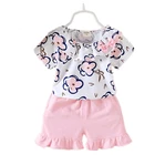 The butterfly sleeves children clothes T-shirt baju anak girls clothing set