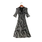 2019 V-neck rhinestone fashion shirt dresses women casual pleated dress