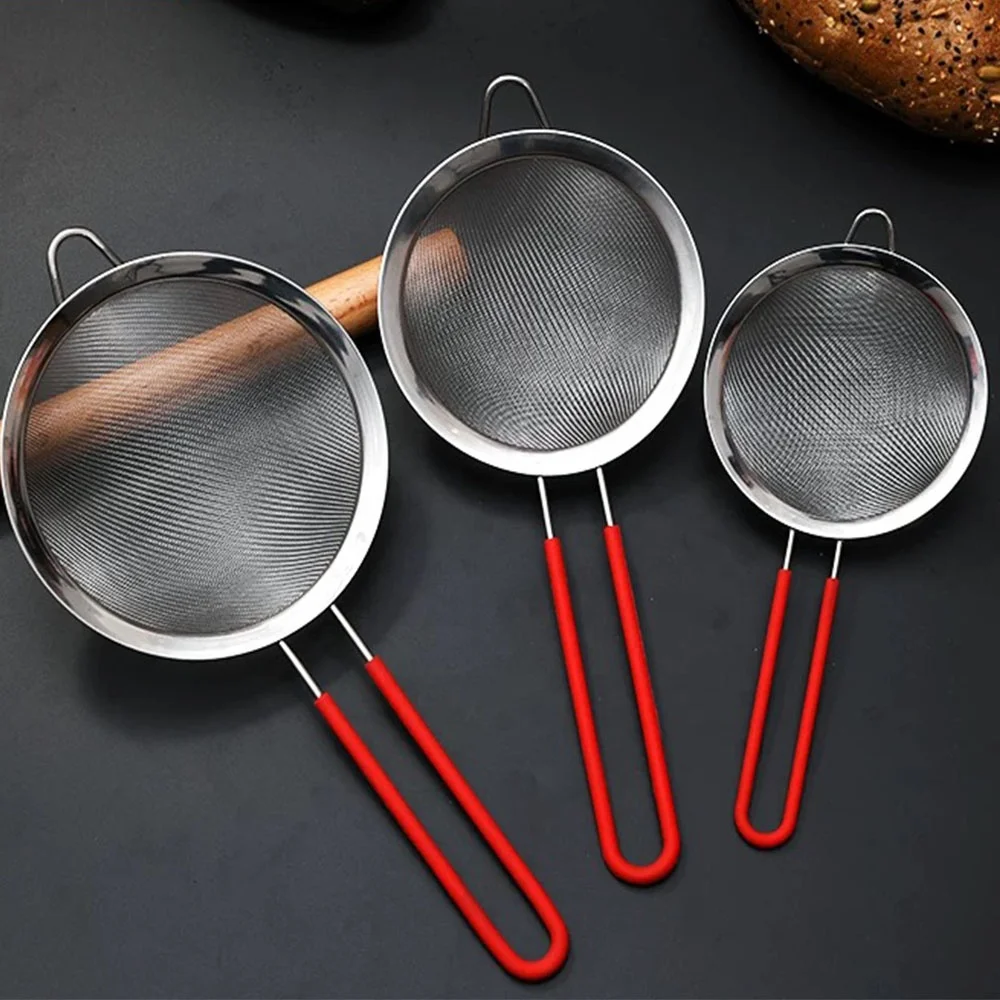 Wholesale silicone handle metal strainer stainless steel kitchen food mesh strainer, Oem
Wholesale silicone handle metal strainer stainless steel kitchen food mesh strainer, Oem
