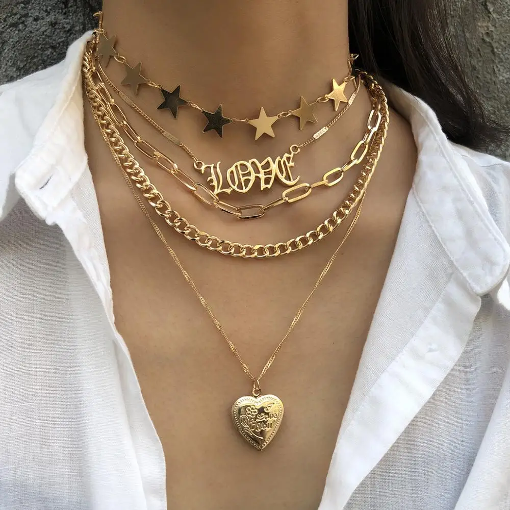 Vintage Multi Layer Letter LOVE Choker Necklace for Women Punk Frames Can Open Locket Heart Pendant Necklace Jewelry, Gold/silver
Vintage Multi Layer Letter LOVE Choker Necklace for Women Punk Frames Can Open Locket Heart Pendant Necklace Jewelry, Gold/silver