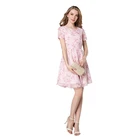 women pink A-Line knee-length dress short sleeve polyester floral dress 2020