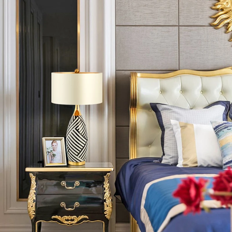 China new modern zebra bedside porcelain table lamp ceramic desk reading table light