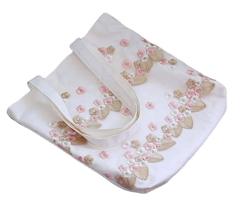 Pastoral style natural cotton tote beautiful creation trimmed with lace and embroidery flowers
Pastoral style natural cotton tote beautiful creation trimmed with lace and embroidery flowers