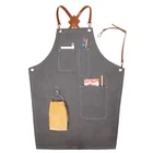 Denim Apron With Leather Strap Unisex Adjustable Denim Jean Barber Apron With Pockets For Women Men
