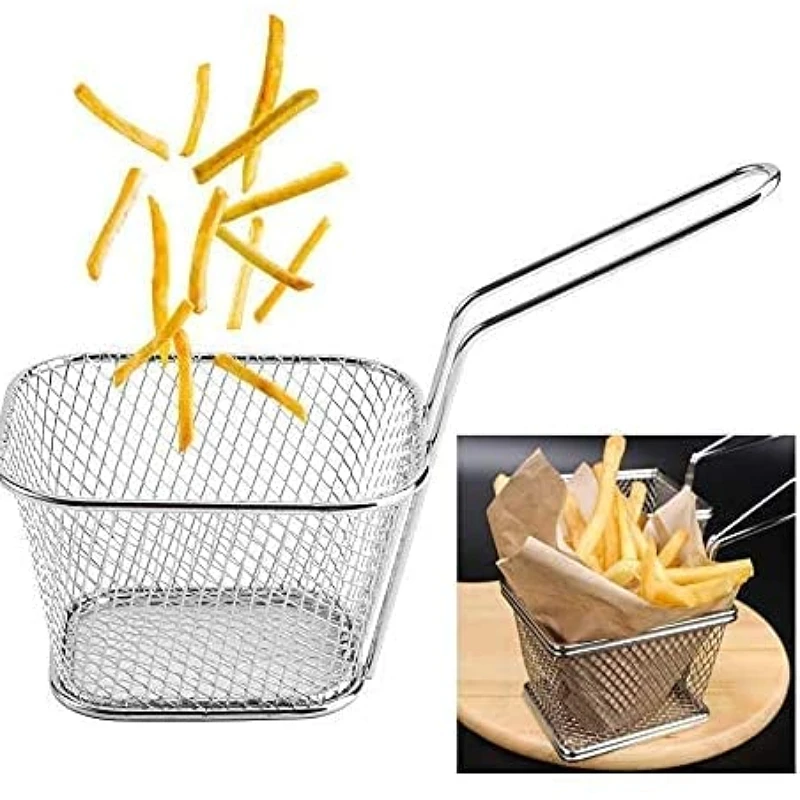 Customized Edged Folded Stainless Steel Wire Mesh Basket Mini French Fries Small Chip Metal Square Baskets, Silver
Customized Edged Folded Stainless Steel Wire Mesh Basket Mini French Fries Small Chip Metal Square Baskets, Silver