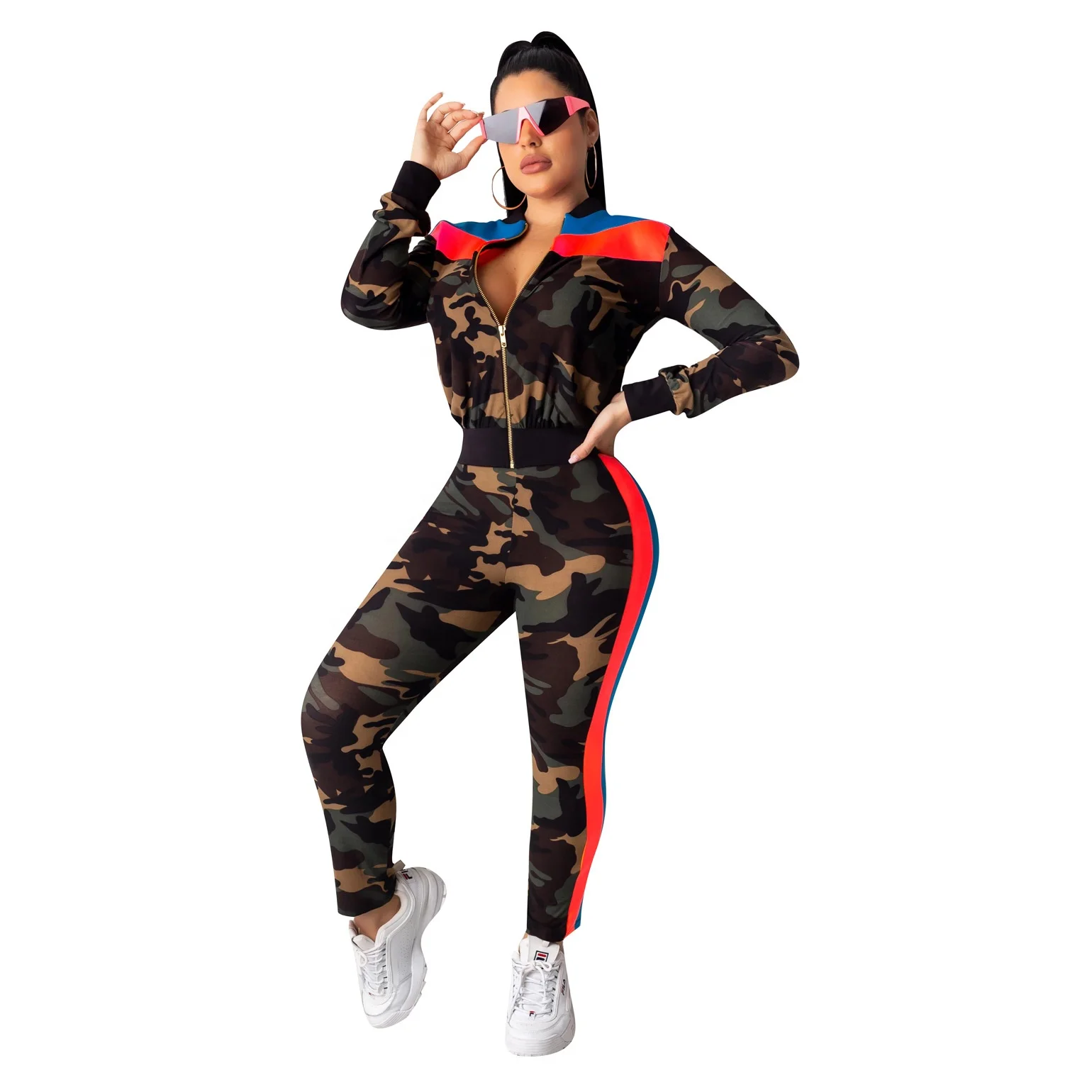2021 Fashion Camouflage Patchwork Stand-neck Long Sleeve Zip Up Tracksuits Top Pants Two Piece Set Casual Sports Outfit Women
2021 Fashion Camouflage Patchwork Stand-neck Long Sleeve Zip Up Tracksuits Top Pants Two Piece Set Casual Sports Outfit Women