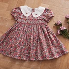 Children smocking clothes high quality girls party wear floral baby smocked dresses