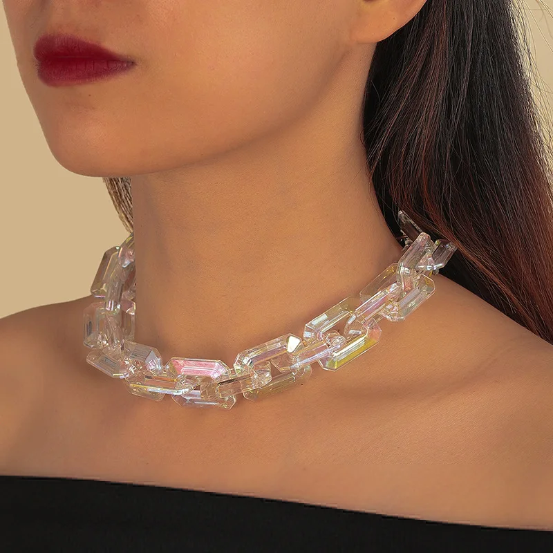 Summer Holiday Crystal Acrylic Link Chain Necklace Clear AB Colored Resin Acrylic Geometric Square Link Chain Choker Necklace
Summer Holiday Crystal Acrylic Link Chain Necklace Clear AB Colored Resin Acrylic Geometric Square Link Chain Choker Necklace
