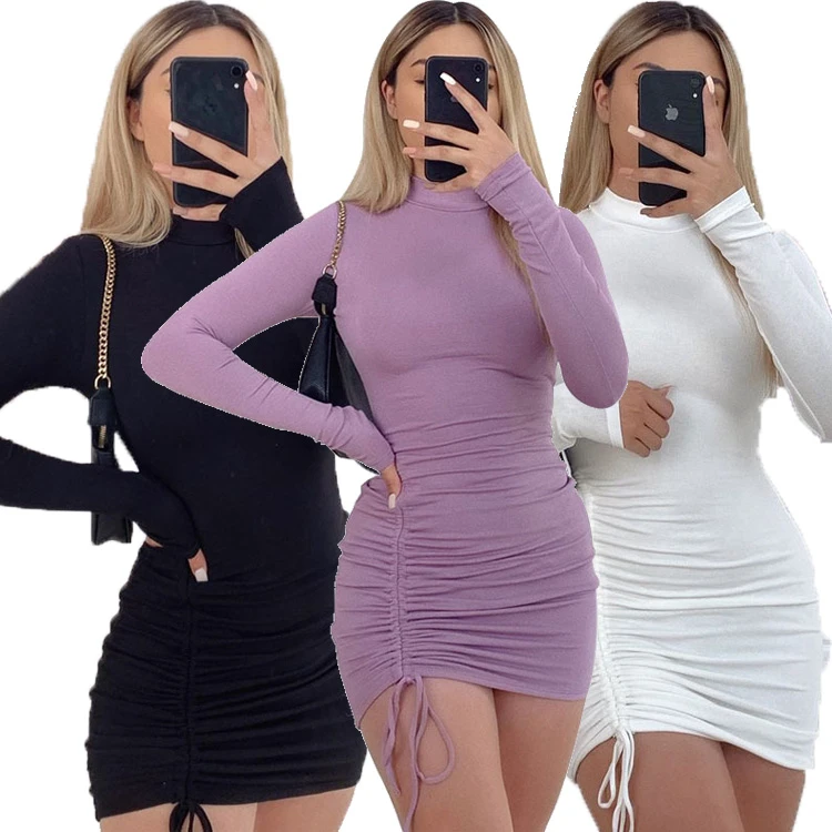 D96268 Woman clothes 2021 trending Solid color high neck long sleeves pleated tie miniskirt bodycon dress
D96268 Woman clothes 2021 trending Solid color high neck long sleeves pleated tie miniskirt bodycon dress