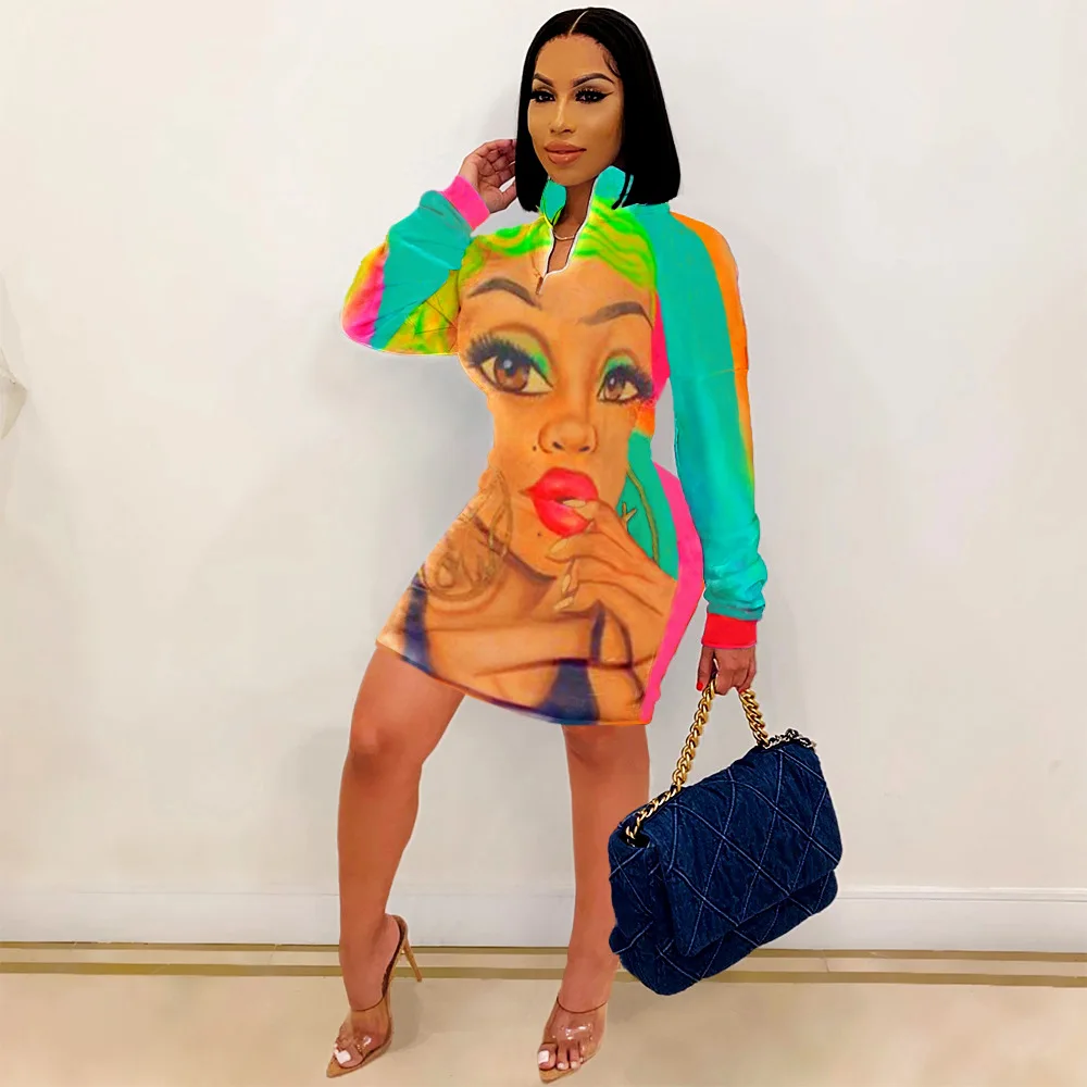 Fall Woman Turn Down Collar Streetwear Long Sleeve Zipper Up Dresses Pencil Vestido Print Mini Bodycon Dress for Women
Fall Woman Turn Down Collar Streetwear Long Sleeve Zipper Up Dresses Pencil Vestido Print Mini Bodycon Dress for Women