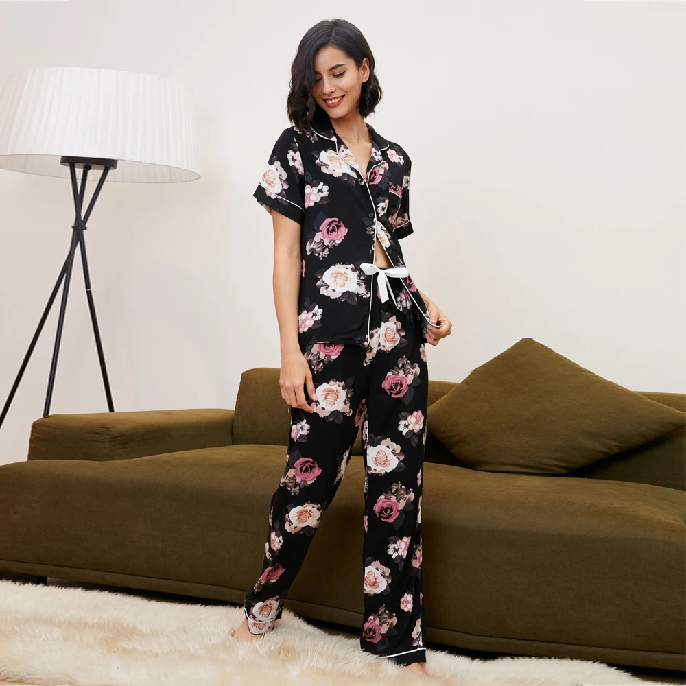 Soft knitted rayon nighty flower printing luxury pjs sleepwear two piece ladies korean sleep wear fancy pajamas for women girls, Pink
Soft knitted rayon nighty flower printing luxury pjs sleepwear two piece ladies korean sleep wear fancy pajamas for women girls, Pink