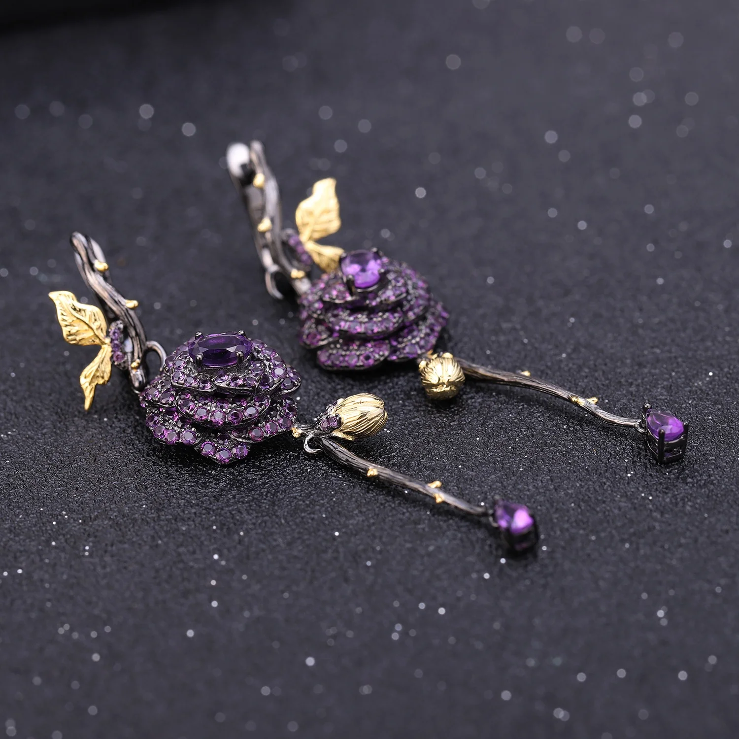 Abiding Rose Flower Earrings Natural Amethyst Gemstone 925 Sterling Silver Jewelry Drop Fashion Earrings For Women Gift 
Abiding Rose Flower Earrings Natural Amethyst Gemstone 925 Sterling Silver Jewelry Drop Fashion Earrings For Women Gift