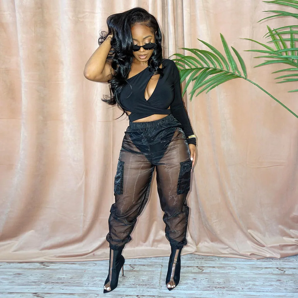 Stunning Black Mesh Overall With Pocket Hip Hop Cargo Pants Woman's See Through Sweat Trousers
Stunning Black Mesh Overall With Pocket Hip Hop Cargo Pants Woman's See Through Sweat Trousers