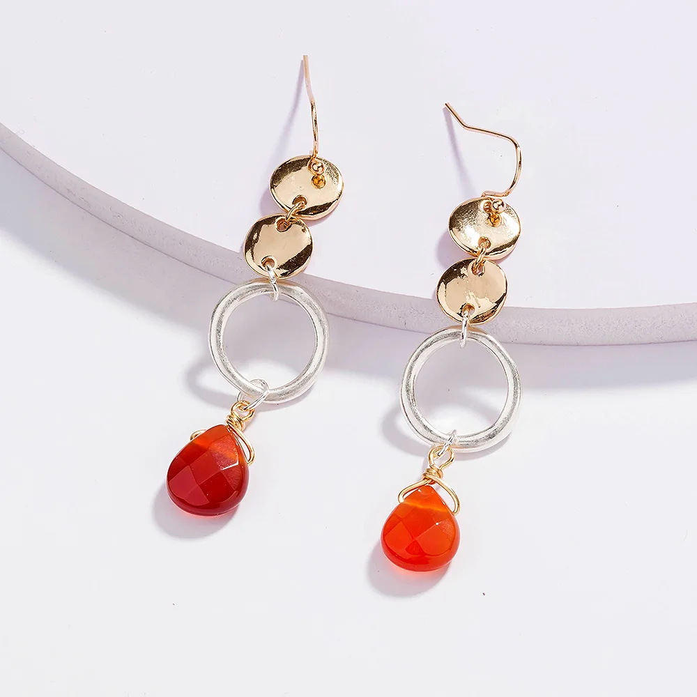 Simple Vintage Gold Plated Metal Piece Drop Earrings Red Waterdrop Natural Druzy Stone Pendant Earring
Simple Vintage Gold Plated Metal Piece Drop Earrings Red Waterdrop Natural Druzy Stone Pendant Earring
