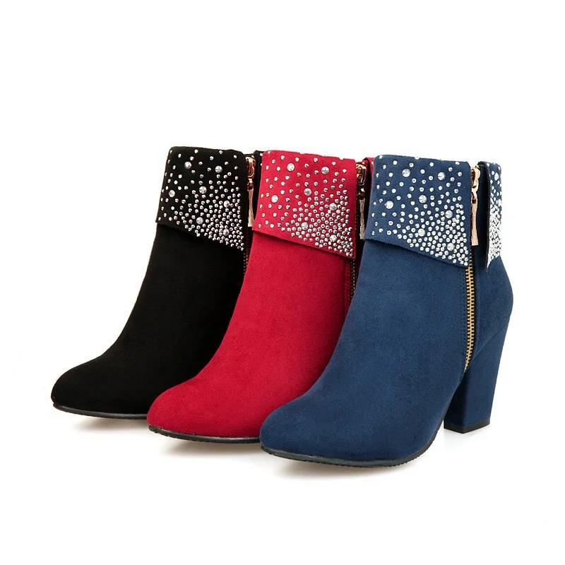 New Fashion Plus Size Side Zipper Pointed Toe Square Rhinestone Boots Heels Women's Boots Short, Picture
New Fashion Plus Size Side Zipper Pointed Toe Square Rhinestone Boots Heels Women's Boots Short, Picture