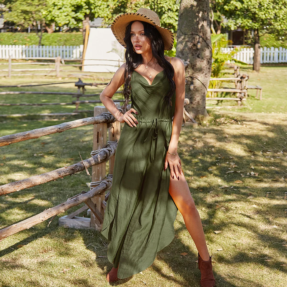 Summer Sexy Spaghetti Strap Irregular Long Dress Women Casual Drawstring Sundress Solid Color Resort Dresses Ladies Clothing, Yellow,blue,army green
Summer Sexy Spaghetti Strap Irregular Long Dress Women Casual Drawstring Sundress Solid Color Resort Dresses Ladies Clothing, Yellow,blue,army green