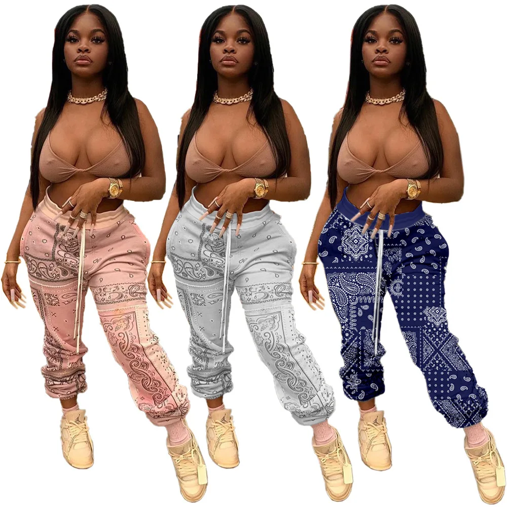 2021 Fashion bandana print loose drawstring stacked sweat pants track jogging pants woman
2021 Fashion bandana print loose drawstring stacked sweat pants track jogging pants woman