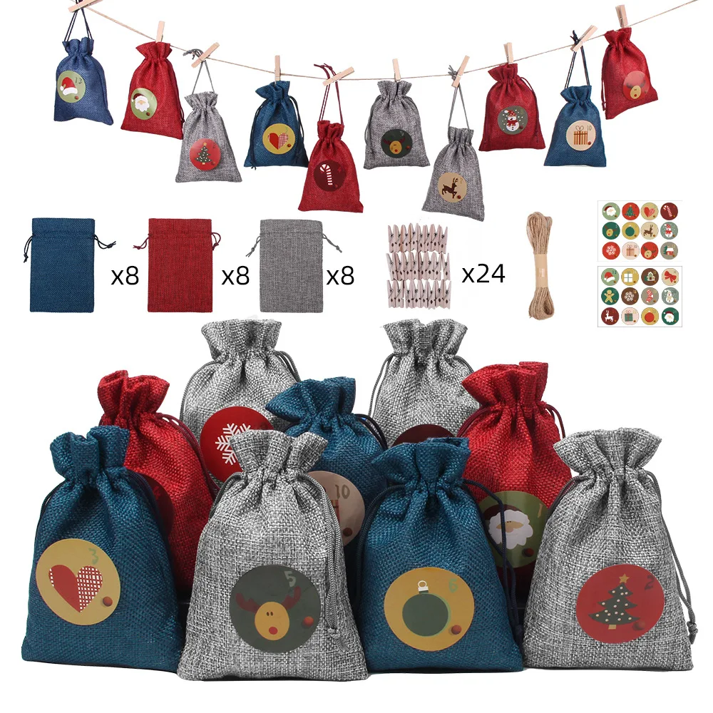 24 Pieces Christmas Gift Bags Drawstring Burlap Bags with Christmas Sticker, Red, grey, blue
24 Pieces Christmas Gift Bags Drawstring Burlap Bags with Christmas Sticker, Red, grey, blue