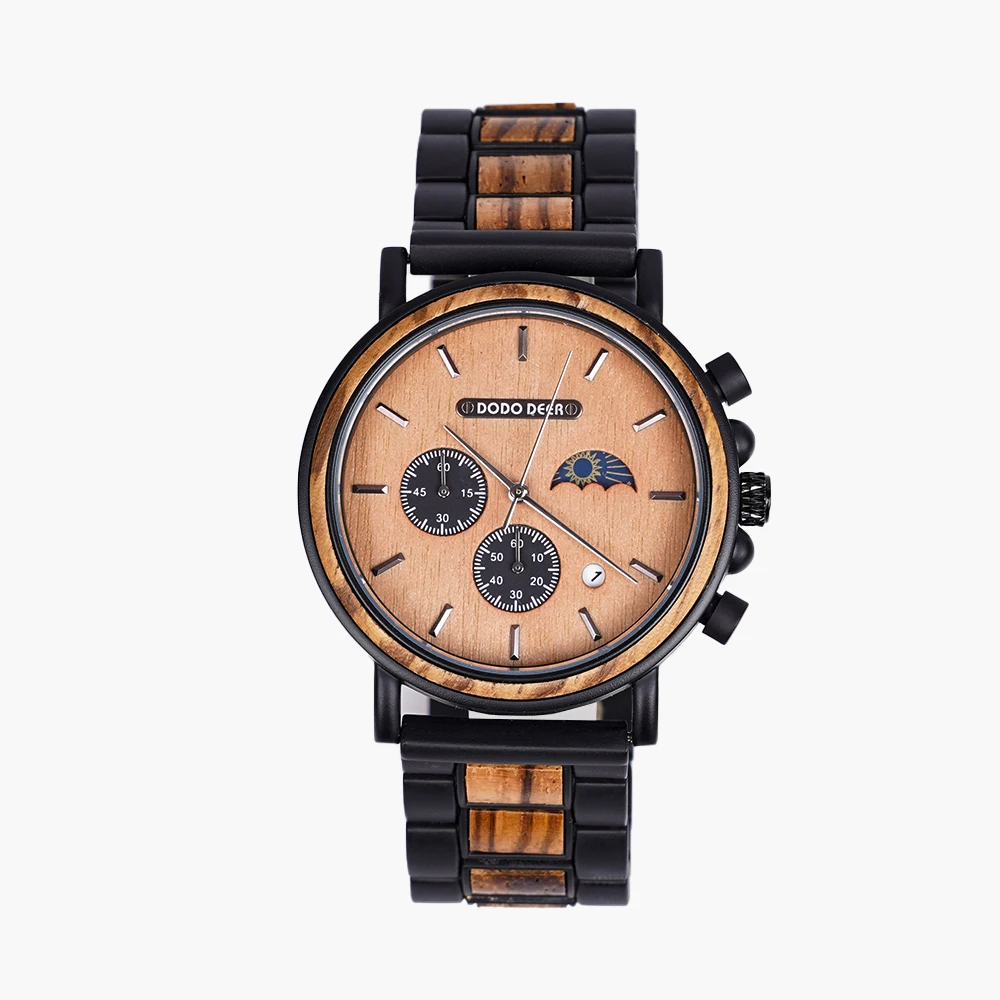CLASSIC chrono watches men SAPPHIRE CRYSTAL military watch custom logo Moon Phase wood watches for men
CLASSIC chrono watches men SAPPHIRE CRYSTAL military watch custom logo Moon Phase wood watches for men