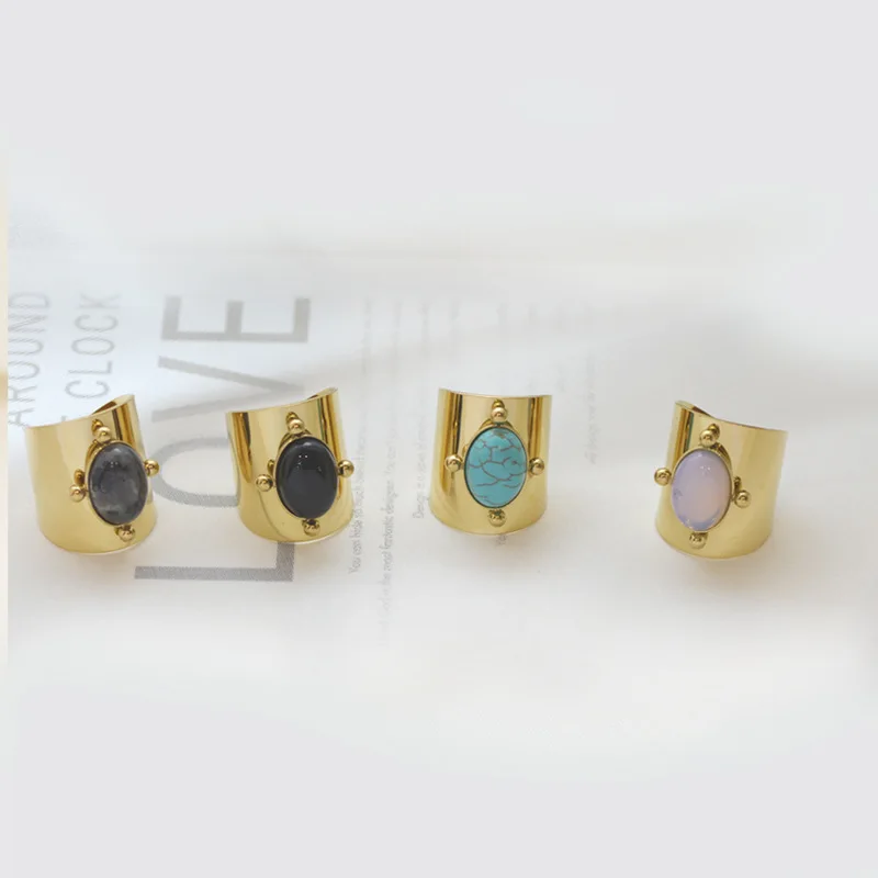 Vintage style 14K gold plated stainless steel gemstone open adjustable ring for women girls, As pictures
Vintage style 14K gold plated stainless steel gemstone open adjustable ring for women girls, As pictures