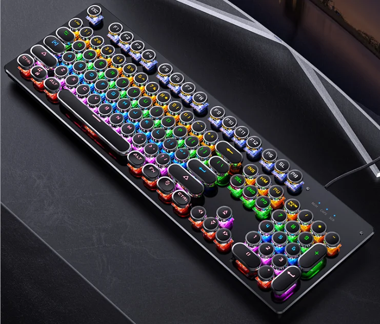 Gaming Mechanical Keyboard punk Round Retro Keycap Backlit USB Wired Mechanical keyboard with replaceable shaft 
Gaming Mechanical Keyboard punk Round Retro Keycap Backlit USB Wired Mechanical keyboard with replaceable shaft