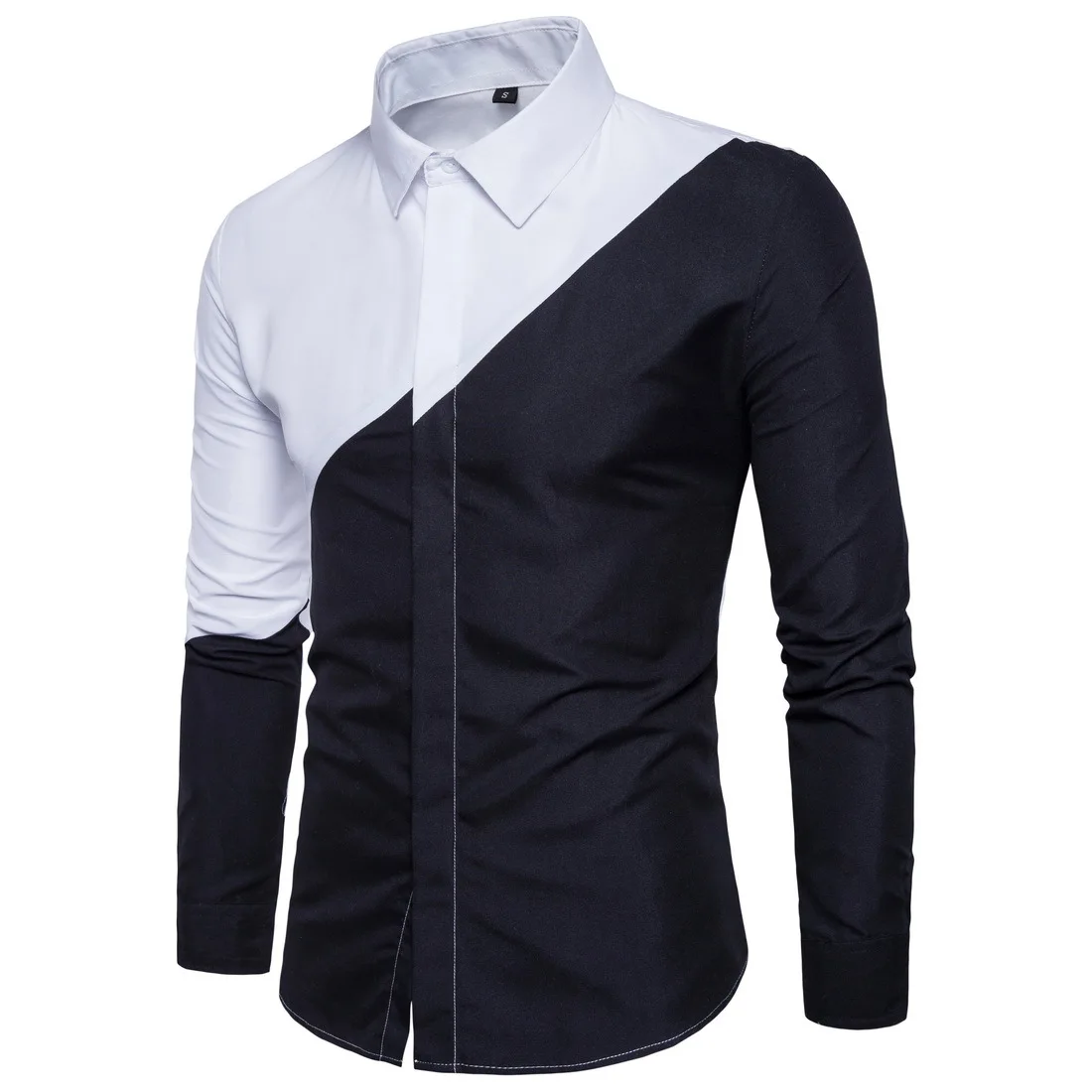 2021 Trendy Fashion Black And White Stitching Men's Long-Sleeved Plus Size Blusas Patchwork Polo Shirts, Picture color
2021 Trendy Fashion Black And White Stitching Men's Long-Sleeved Plus Size Blusas Patchwork Polo Shirts, Picture color