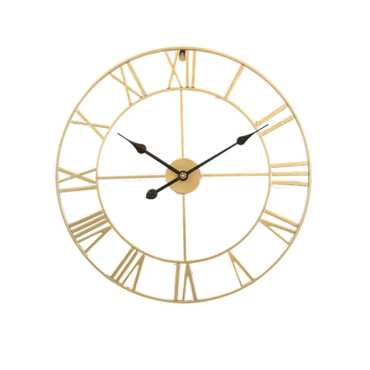 

Roman Numeral Round Silent Non Ticking Battery Operated Metal Decorative Wall Clock Multi-size Home Office Clock Wall in Golden, Gold