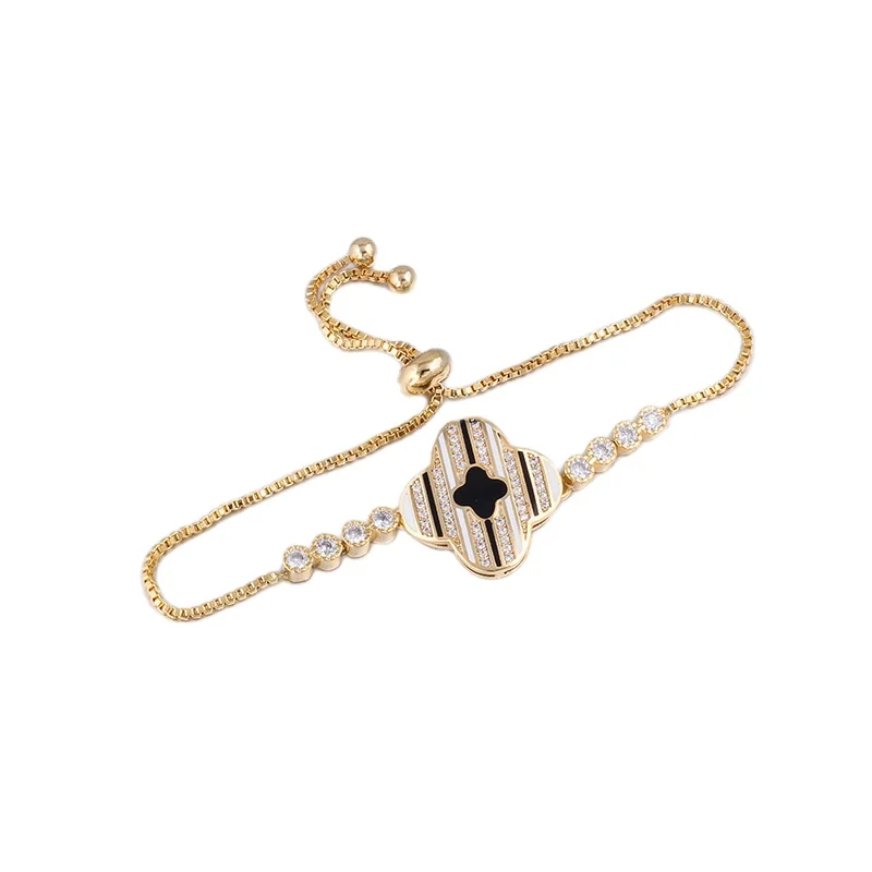 New Style Fashion Elegant Jewelry Diamond Chain Bracele Brass Adjustable Four Leaf Clover Gold-Plated Enamel Bracelet For Women
New Style Fashion Elegant Jewelry Diamond Chain Bracele Brass Adjustable Four Leaf Clover Gold-Plated Enamel Bracelet For Women