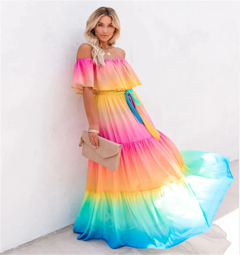 Tie Dye Girls' Big Off Shoulder Strapless Dresses Women Sleeveless Rainbow Chic Dress
Tie Dye Girls' Big Off Shoulder Strapless Dresses Women Sleeveless Rainbow Chic Dress