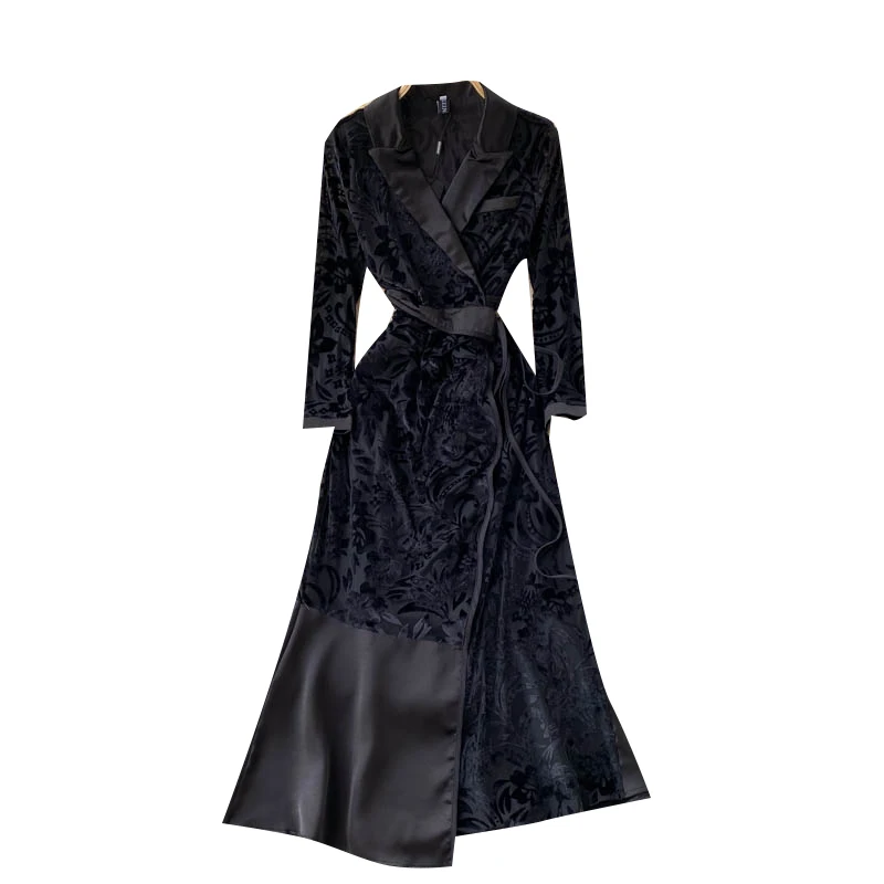 A818 New Fashion High Waist Slim Suit Collar Irregular Autumn Winter Fishtail Velvet Maxi Dress Long Sleeves, Pic color
A818 New Fashion High Waist Slim Suit Collar Irregular Autumn Winter Fishtail Velvet Maxi Dress Long Sleeves, Pic color