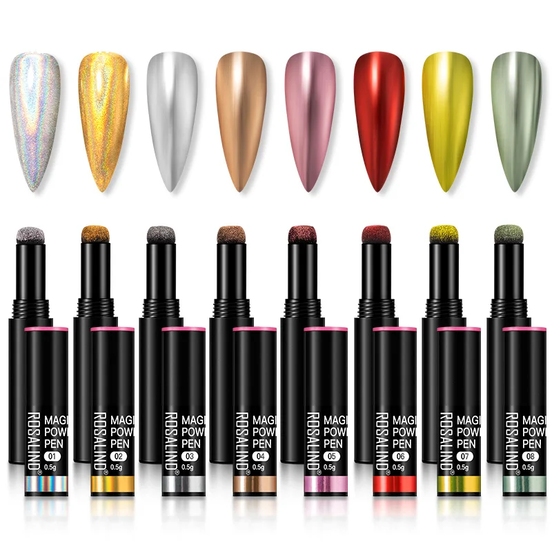Rosalind oem private label air cushion magic mirror pen metallic color mirror glitter acrylic nail powder for nail art salon, 8 colors
Rosalind oem private label air cushion magic mirror pen metallic color mirror glitter acrylic nail powder for nail art salon, 8 colors