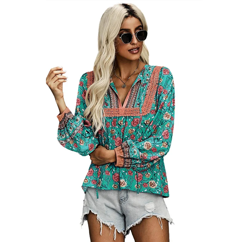Women's Fashion Deep V Sexy Pullover Women Lantern Sleeve Blouse Floral Long Sleeve Top
Women's Fashion Deep V Sexy Pullover Women Lantern Sleeve Blouse Floral Long Sleeve Top