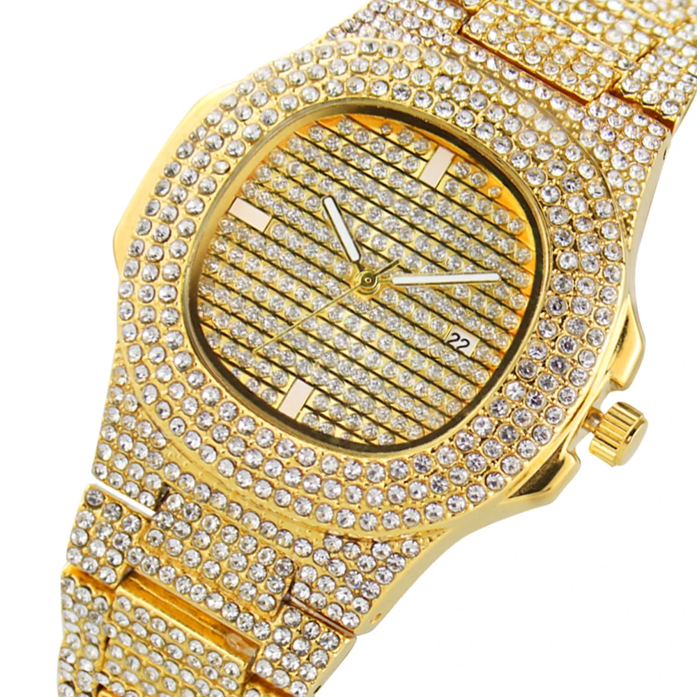 high end gold watches in dubai custom logo waterproof quartz bling bling Wrist Mens Diamond Watch 
high end gold watches in dubai custom logo waterproof quartz bling bling Wrist Mens Diamond Watch