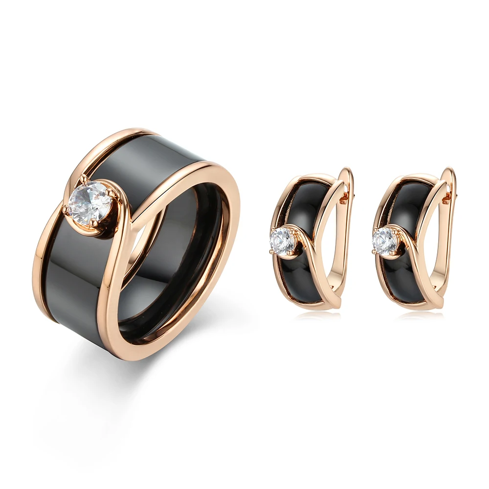 High Quality Smart Black Ceramic Finger Ring Earrings Set Jewelry Rose Gold Plating
High Quality Smart Black Ceramic Finger Ring Earrings Set Jewelry Rose Gold Plating