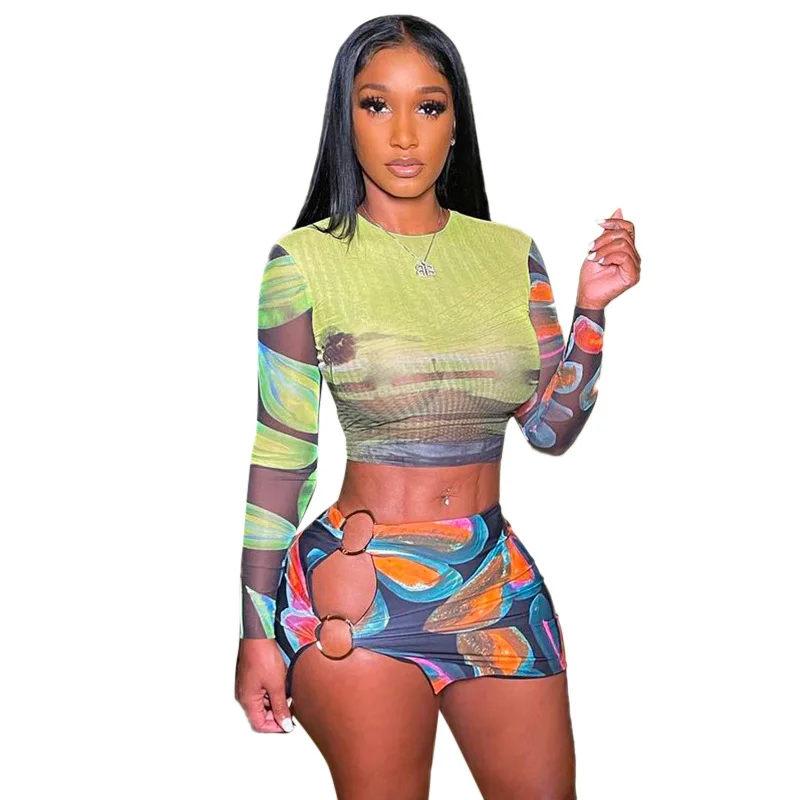 Women Apparel Sets Two Piece Multi Print Round Neck Long Sleeve Crop Top Mid-Waist Hollow Bodycon Skirt Women 2piece Summer Set
Women Apparel Sets Two Piece Multi Print Round Neck Long Sleeve Crop Top Mid-Waist Hollow Bodycon Skirt Women 2piece Summer Set