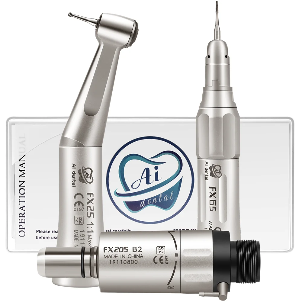 

Dental portable unit FX 205S Low Speed Handpiece Kit Straight nosecone Contra angle Motor 2 Holes