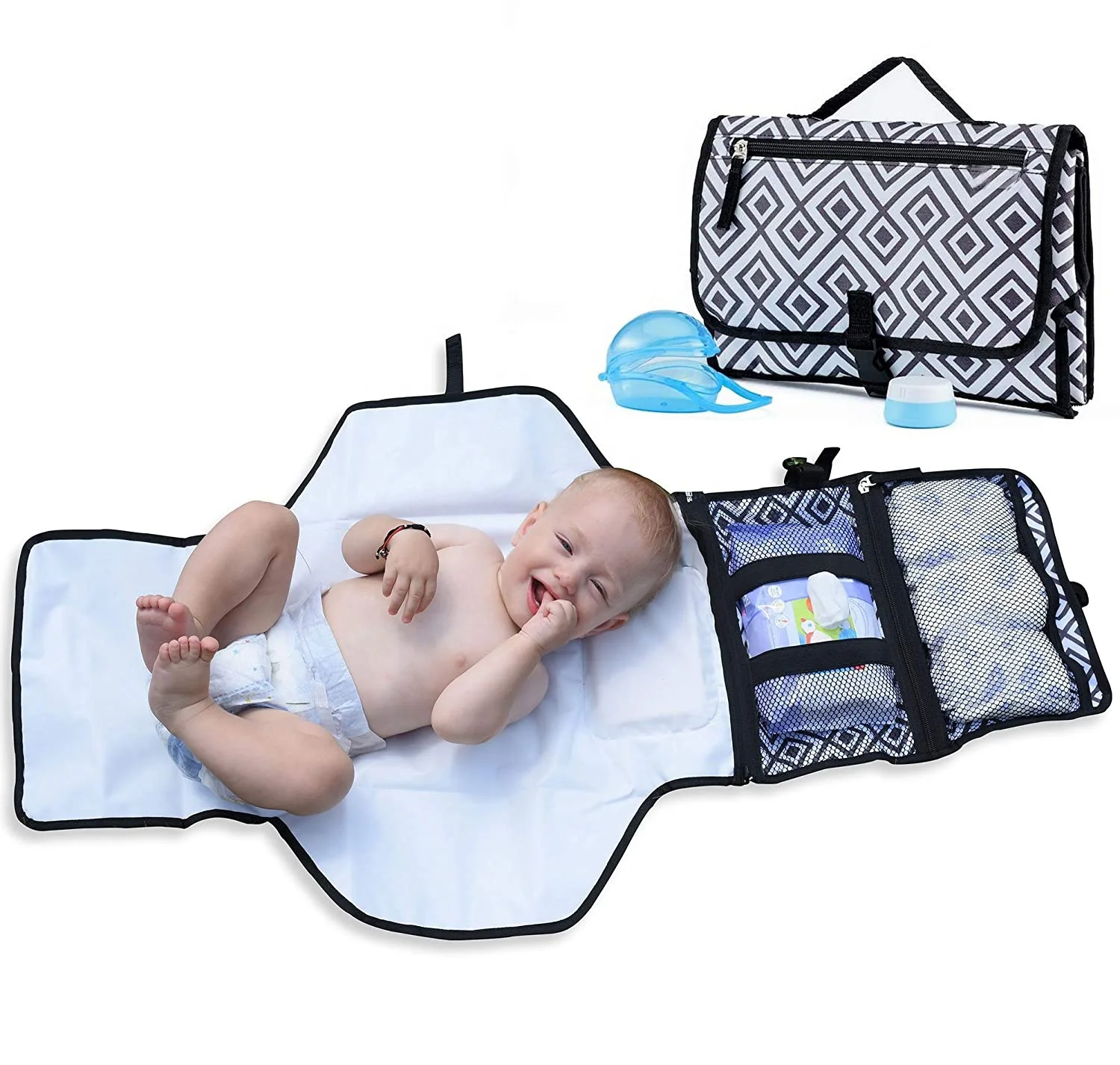 

High Quality Travel Changer Station Kit for Baby Waterproof Diaper Changing Pad Tote Bag 11.8 X 7.9 X 1 Inches or Custom 300pcs, As pic or as customized
