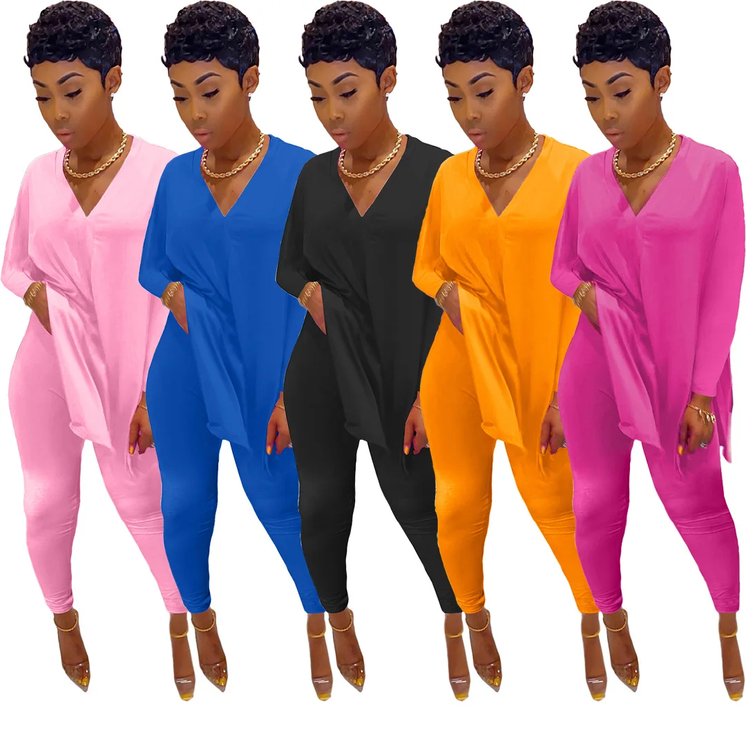 2020 Fall Autumn Cotton Bat Sleeve Solid Color V-neck Split Tops and Pencil Pants Two Piece Pants Set for Women Lounge Wear Set, Pink, orange, black, rose, blue
2020 Fall Autumn Cotton Bat Sleeve Solid Color V-neck Split Tops and Pencil Pants Two Piece Pants Set for Women Lounge Wear Set, Pink, orange, black, rose, blue