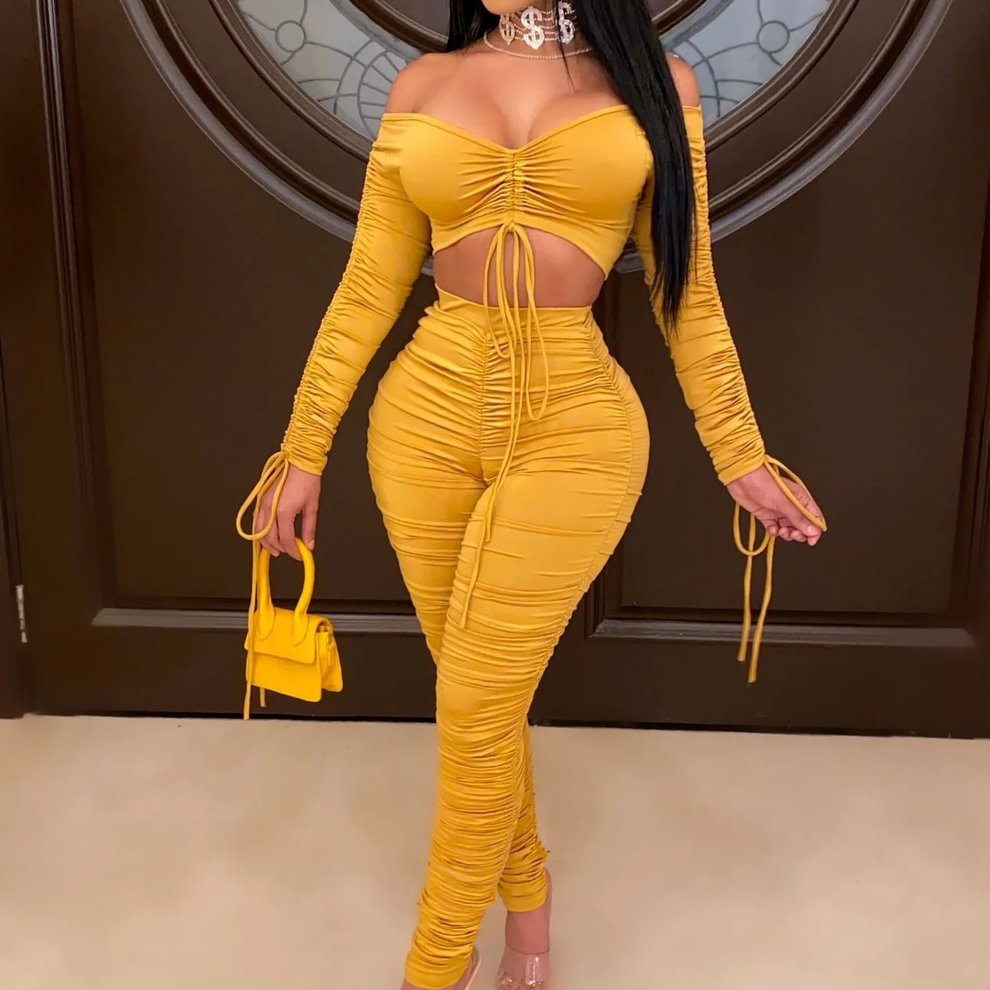 S0015A 2020 autumn/winter hot style Fashion Stylish pleated chest sexy casual suit female 2 piece sets, Gray black wine red
S0015A 2020 autumn/winter hot style Fashion Stylish pleated chest sexy casual suit female 2 piece sets, Gray black wine red