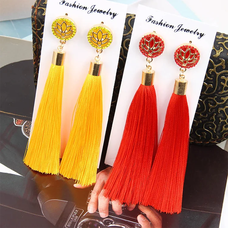 Handmade Women's Bohemia Vintage White Purple Flower Long Silk Tassel Earrings, Multicolor
Handmade Women's Bohemia Vintage White Purple Flower Long Silk Tassel Earrings, Multicolor